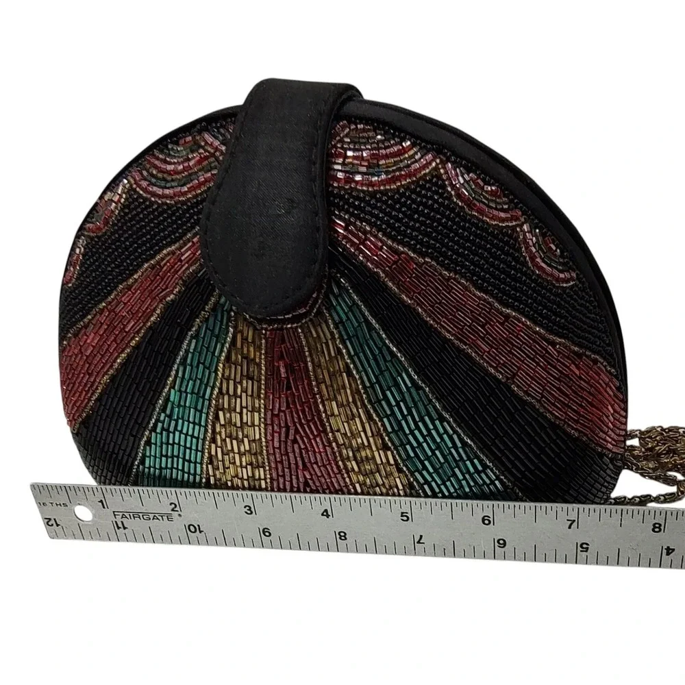 Bob Mackie Vintage Purse Glass Beaded Rainbow Dome Clutch Art Deco Boho SEE - Picture 12 of 13